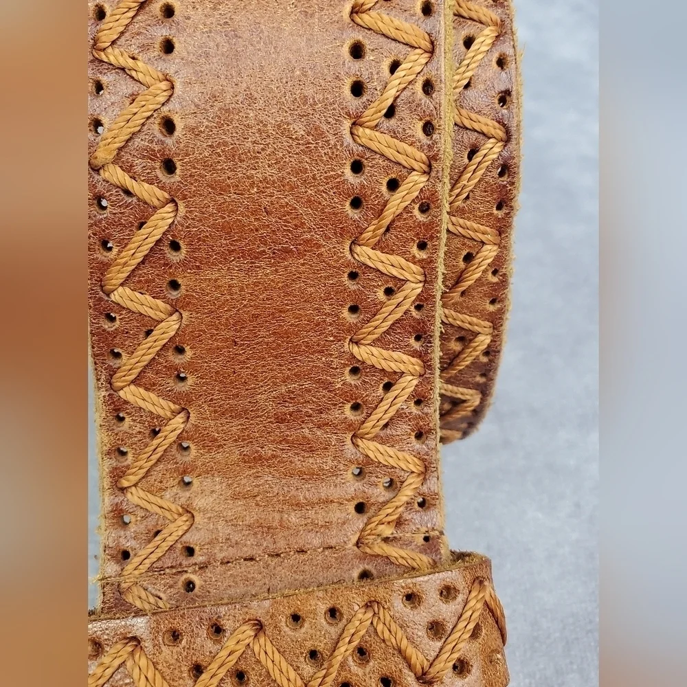 Another Line Genuine Leather Brown braid‎ Boho western cowgirl Women belt Size M